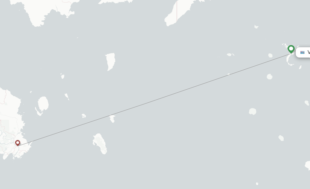 Route map with flights from Vanuabalavu with Fiji Airways