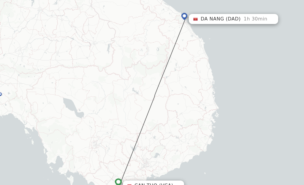 Flights from Can Tho to Da Nang route map
