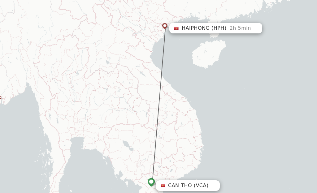 Flights from Can Tho to Haiphong route map