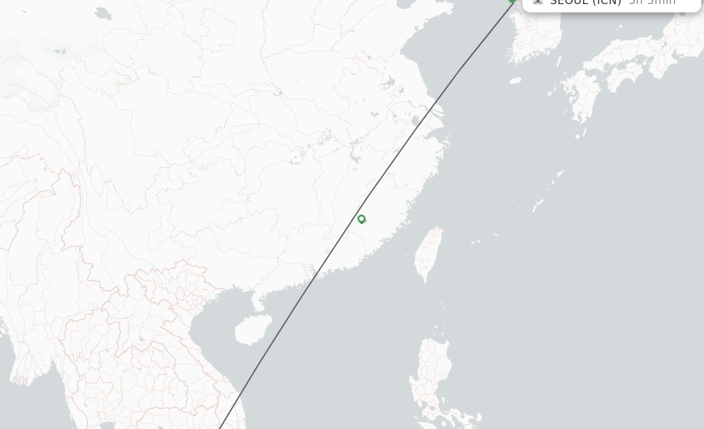 Flights from Can Tho to Seoul route map