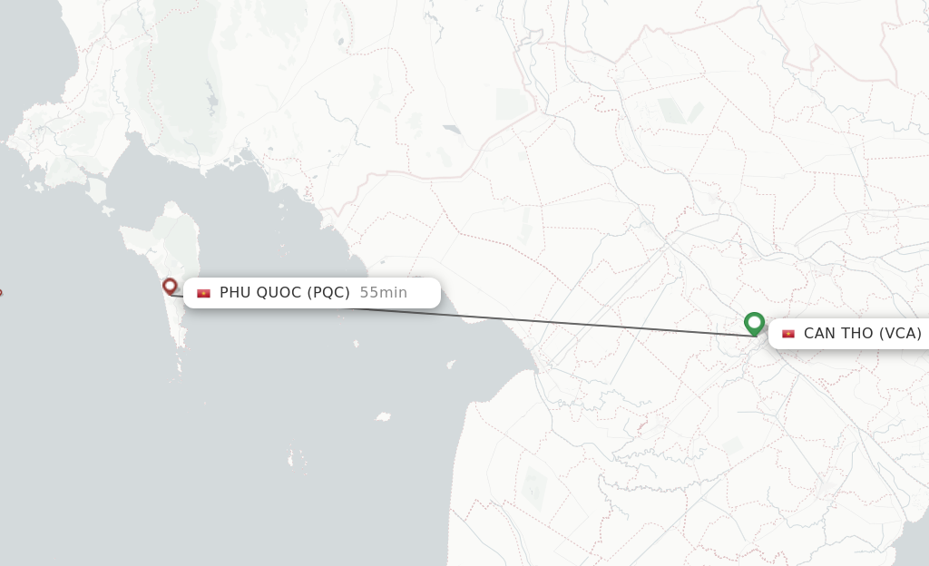 Flights from Can Tho to Phu Quoc route map