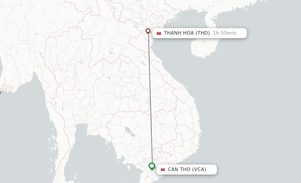 Flights from Can Tho to Thanh Hoa route map
