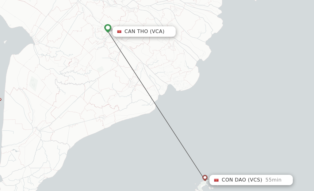 Flights from Can Tho to Con Dao route map