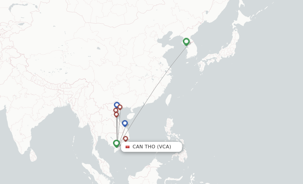 Route map with flights from Can Tho with VietJet Air