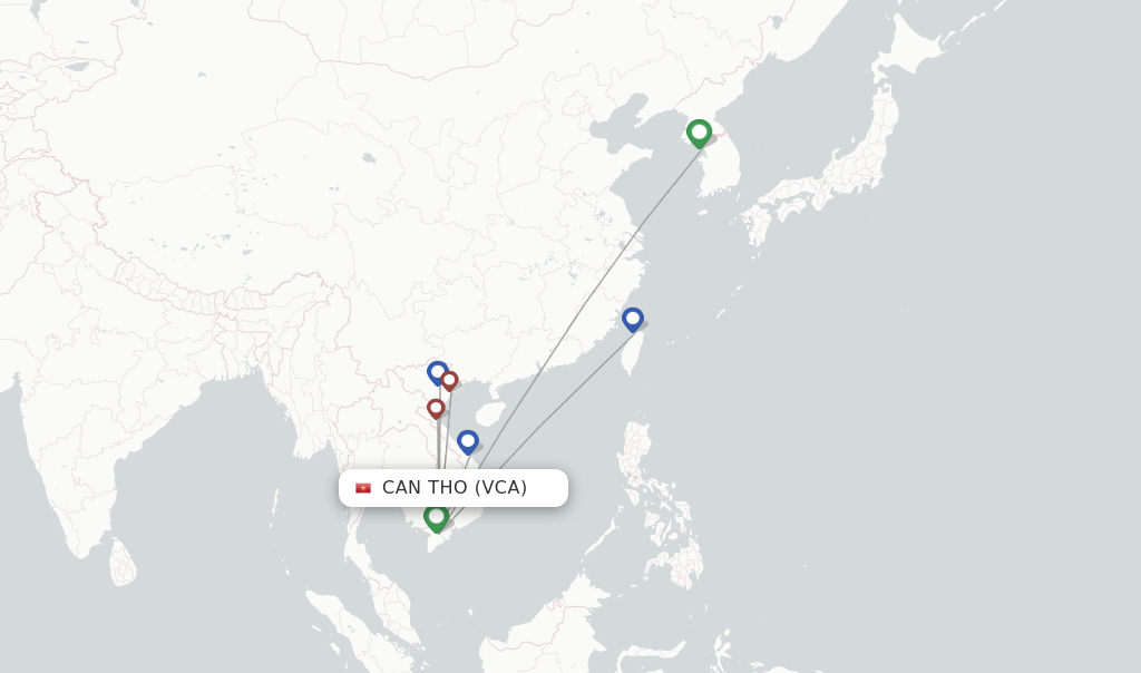 Route map with flights from Can Tho with VietJet