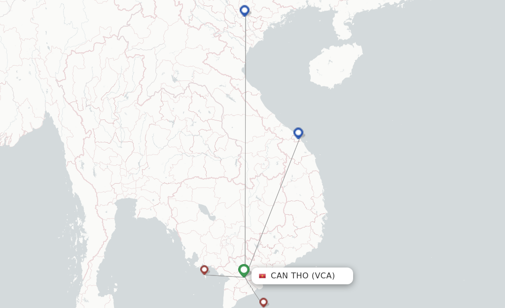 Route map with flights from Can Tho with Vietnam Airlines
