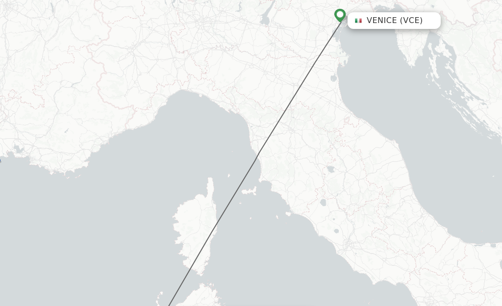 Flights from Venice to Alghero route map