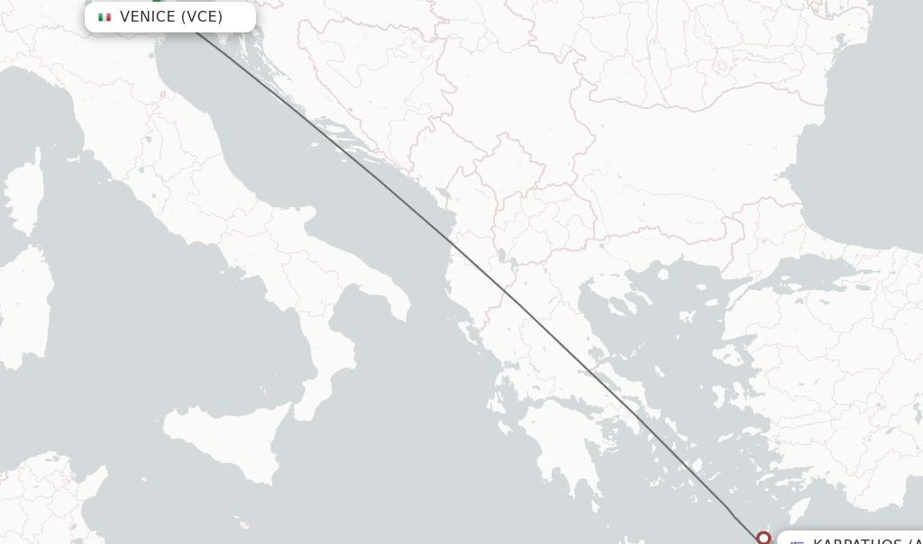 Flights from Venice to Karpathos route map