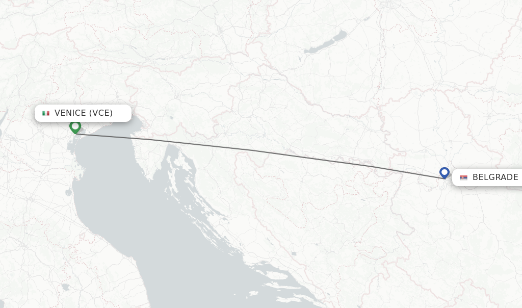 Flights from Venice to Belgrade route map