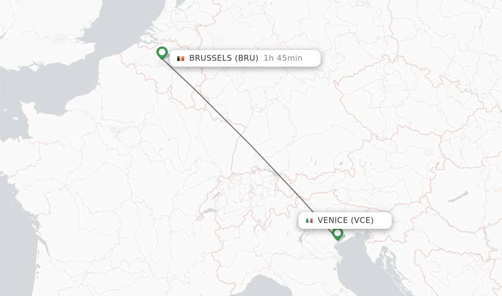 Flights from Venice to Brussels route map