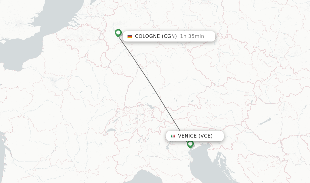 Flights from Venice to Cologne route map
