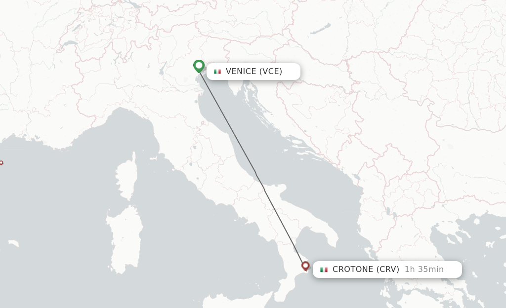 Flights from Venice to Crotone route map