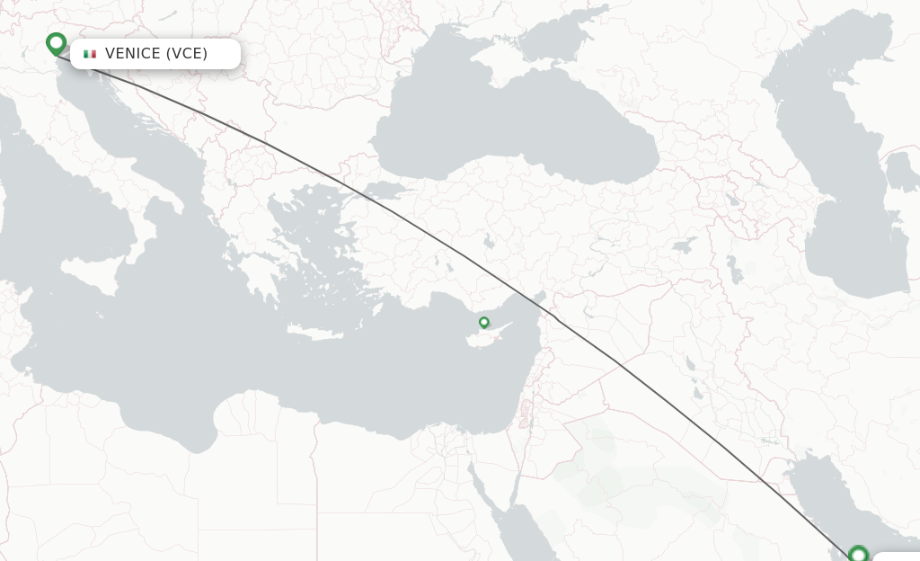 Flights from Venice to Doha route map