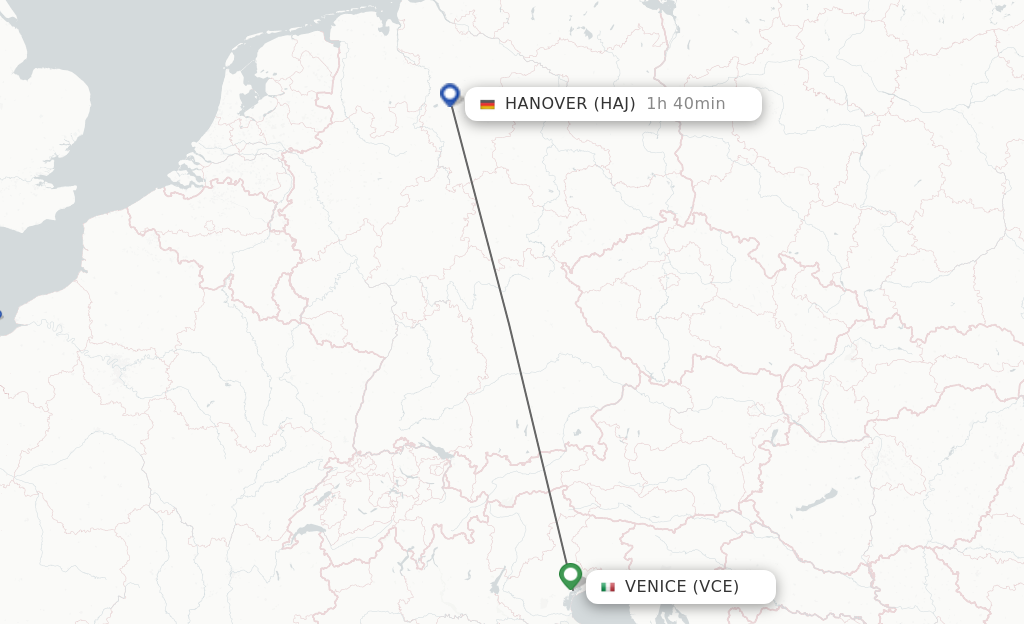 Flights from Venice to Hanover route map