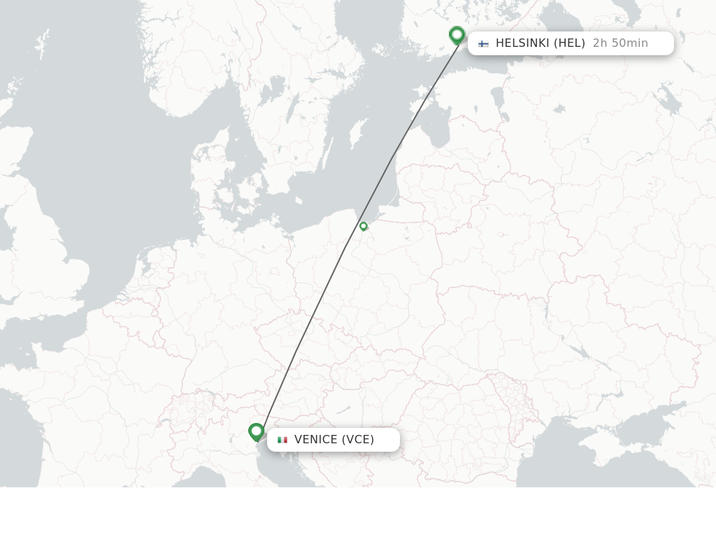 Flights from Venice to Helsinki route map