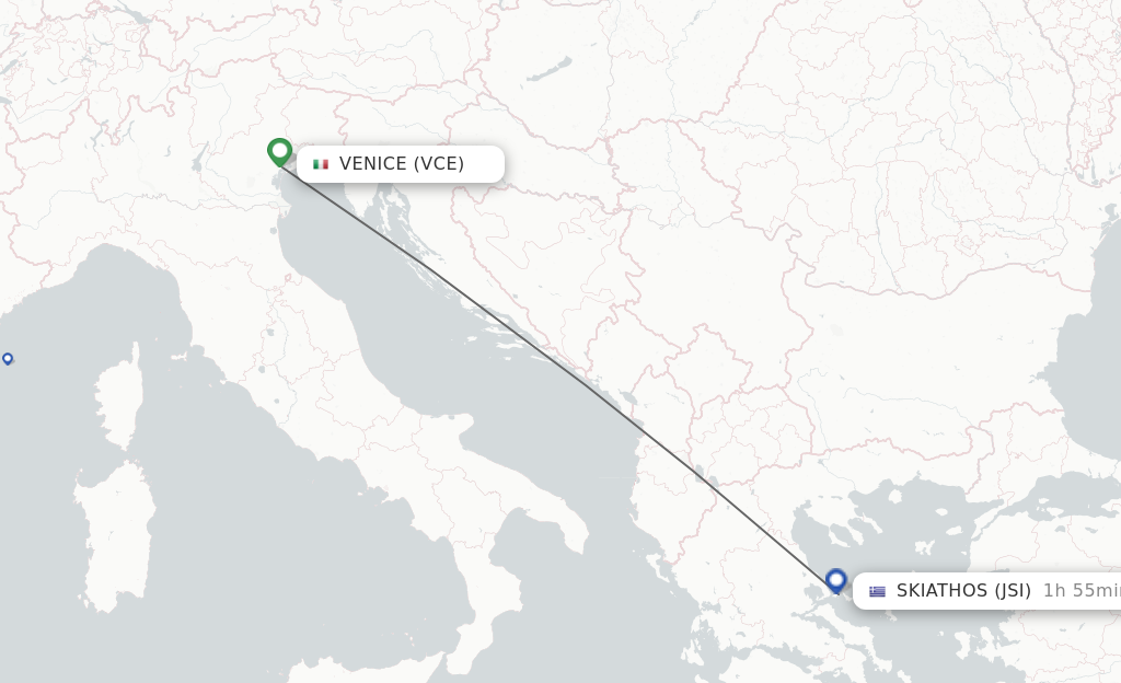 Flights from Venice to Skiathos route map
