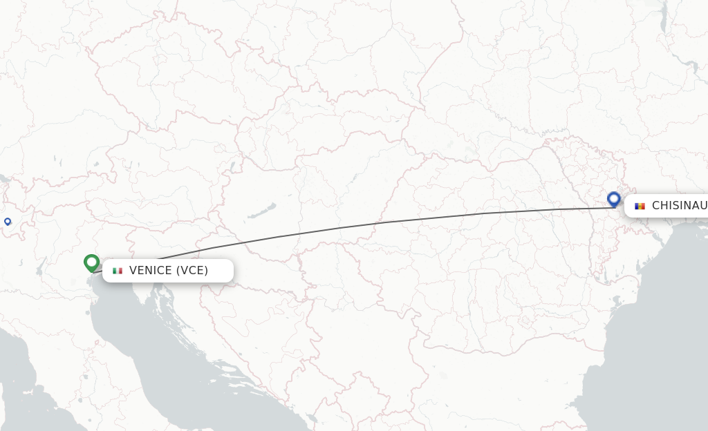 Flights from Venice to Chisinau route map