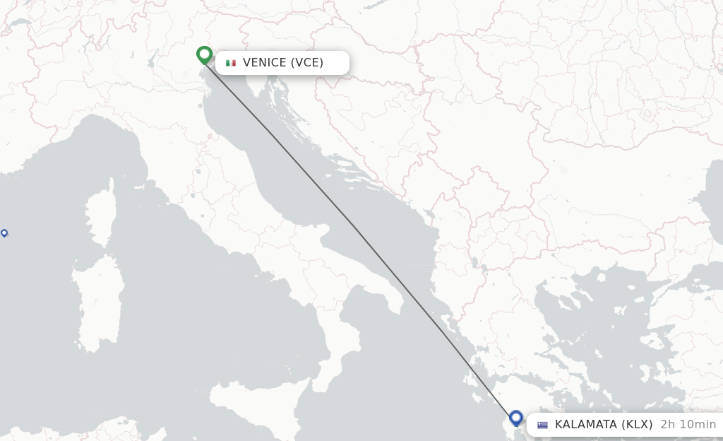 Flights from Venice to Kalamata route map
