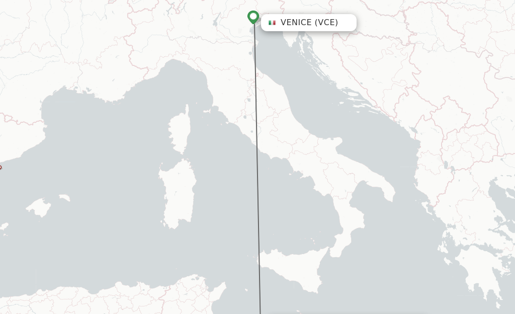 Flights from Venice to Lampedusa route map