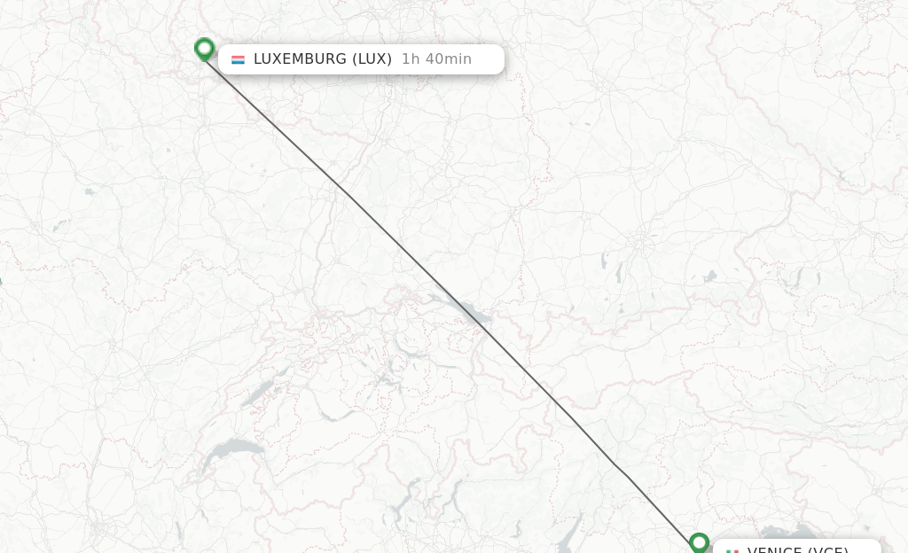 Flights from Venice to Luxembourg route map