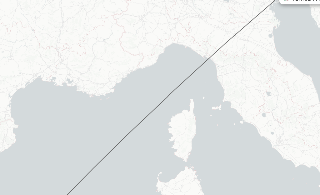 Flights from Venice to Menorca route map