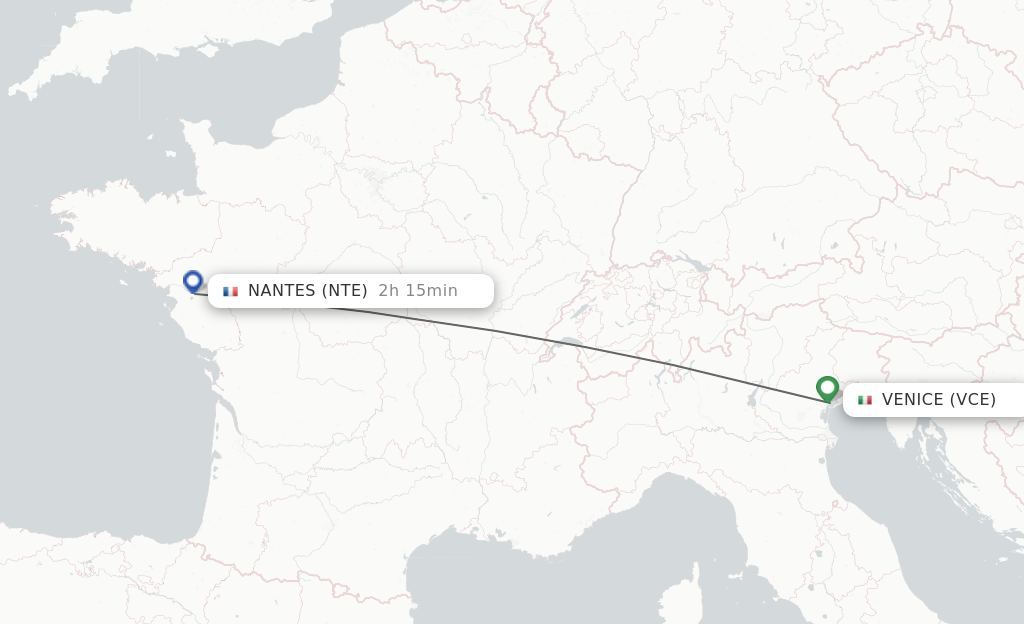 Flights from Venice to Nantes route map