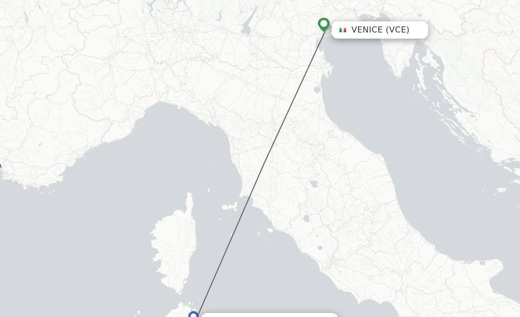 Flights from Venice to Olbia route map