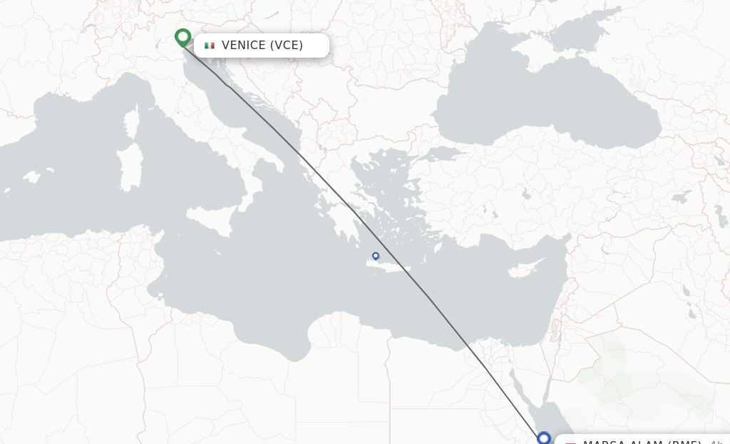 Flights from Venice to Marsa Alam route map