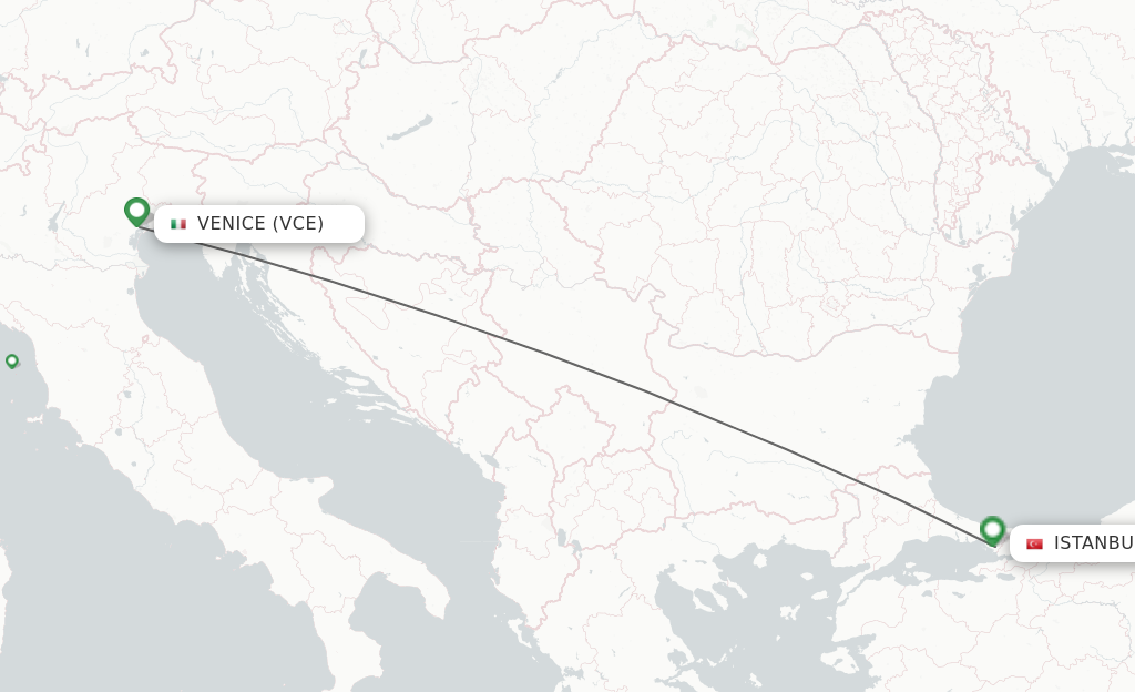 Flights from Venice to Istanbul route map