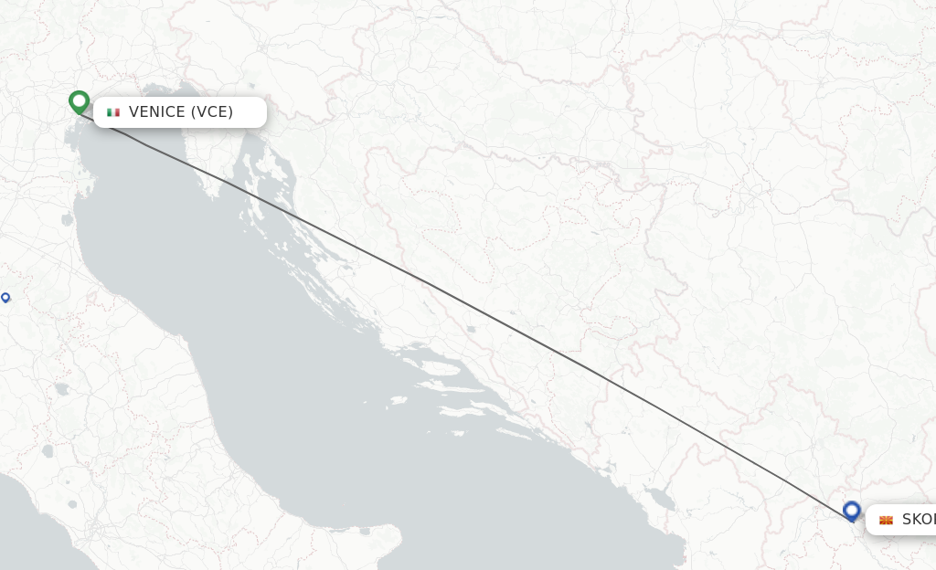 Flights from Venice to Skopje route map
