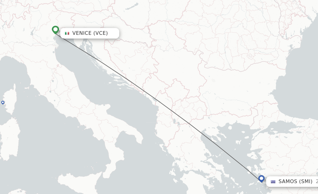 Flights from Venice to Samos route map