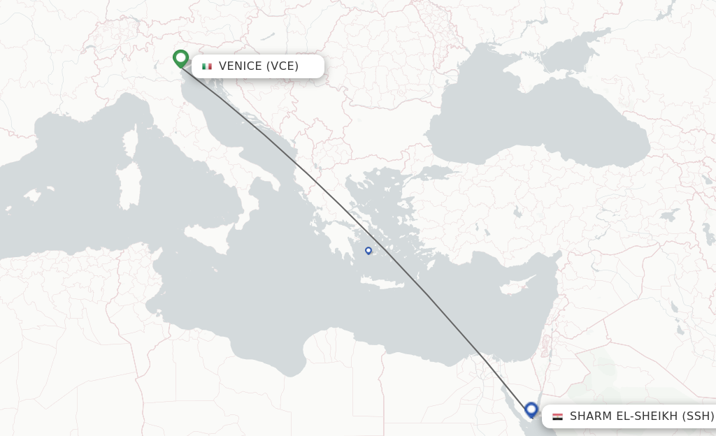 Flights from Venice to Sharm El-Sheikh route map