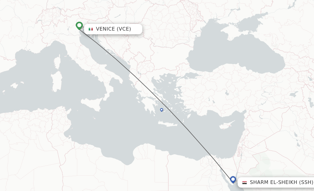 Flights from Venice to Sharm el Sheikh route map