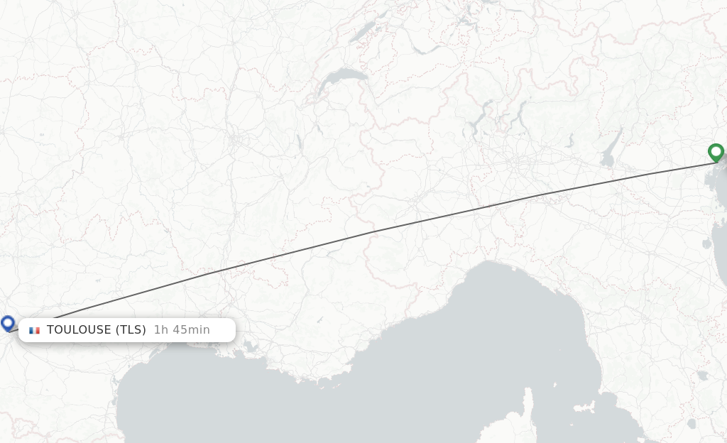 Flights from Venice to Toulouse route map