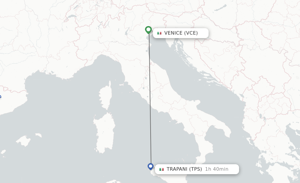Flights from Venice to Trapani route map