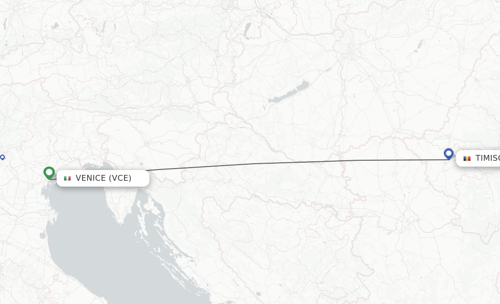 Flights from Venice to Timisoara route map