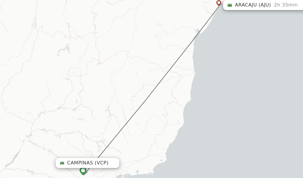 Flights from Campinas to Aracaju route map