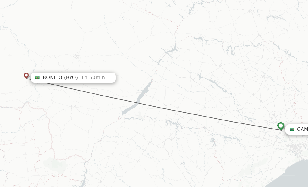Flights from Campinas to Bonito route map
