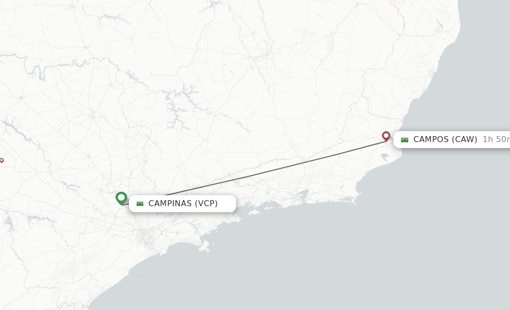 Flights from Campinas to Campos route map