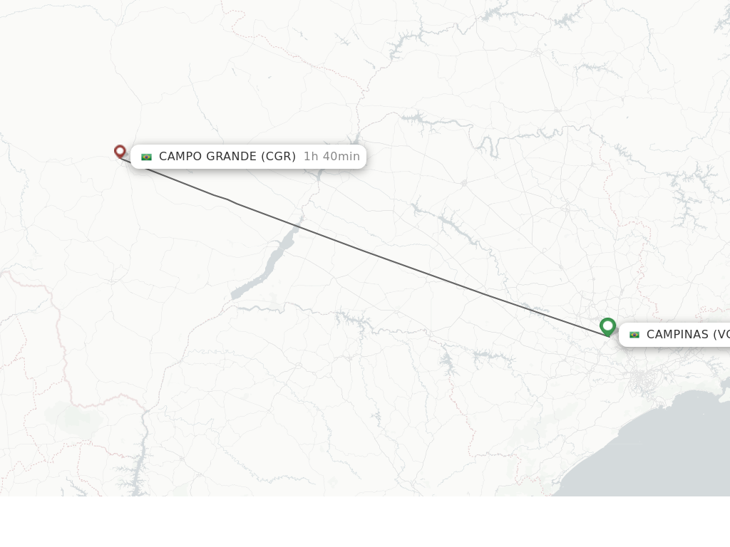 Flights from Campinas to Campo Grande route map