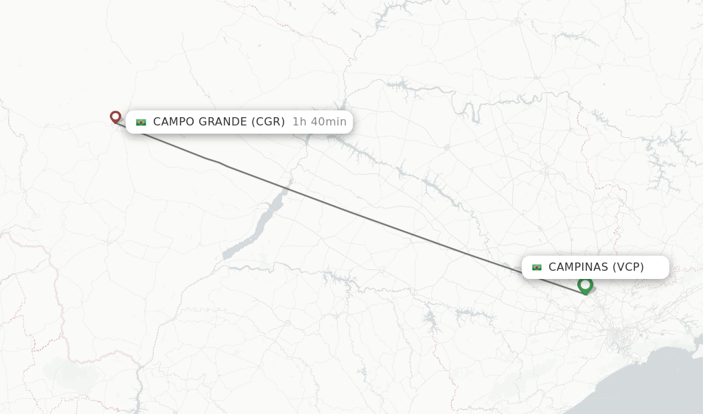 Flights from Campinas to Campo Grande route map