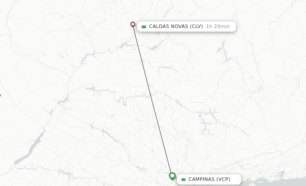 Flights from Campinas to Caldas Novas route map