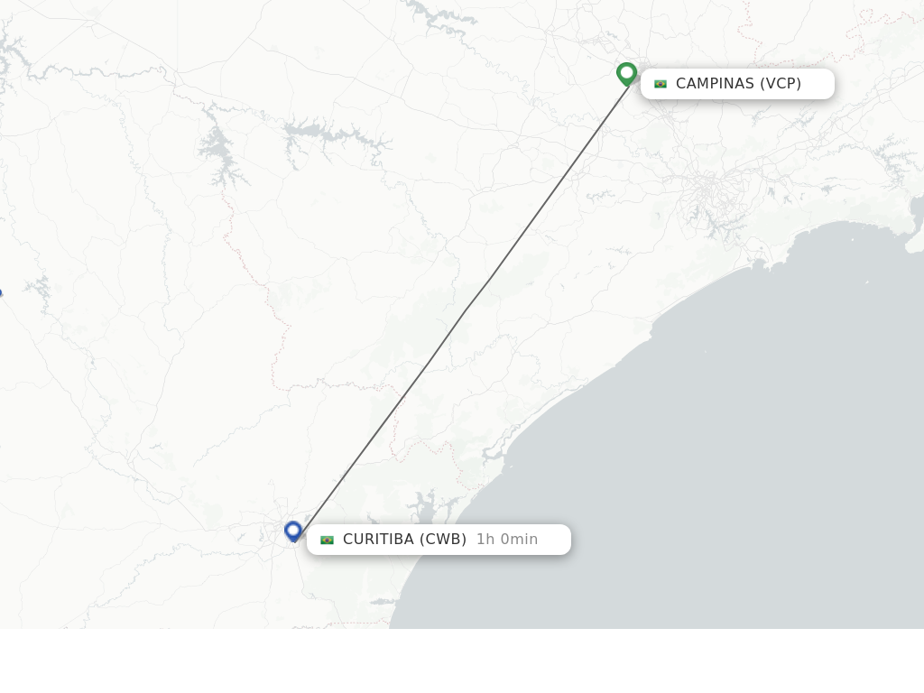 Flights from Campinas to Curitiba route map