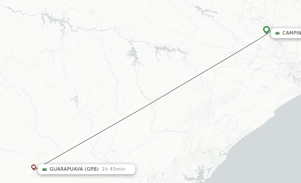 Flights from Campinas to Guarapuava route map