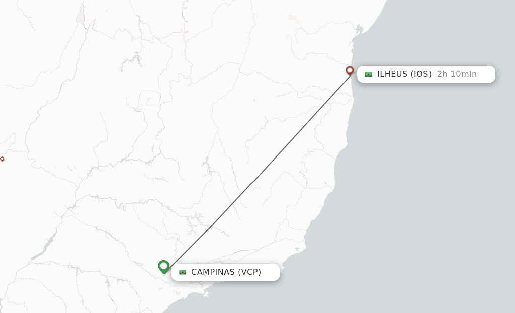 Flights from Campinas to Ilheus route map