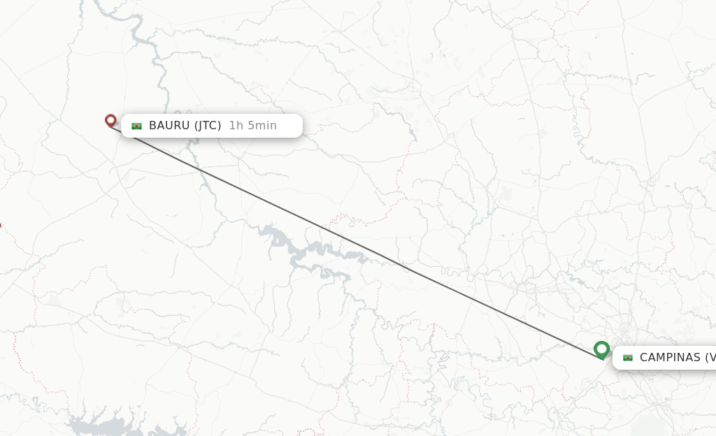 Flights from Campinas to Baura-Arealva route map
