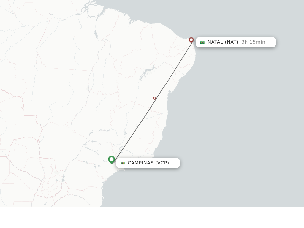 Flights from Campinas to Natal route map