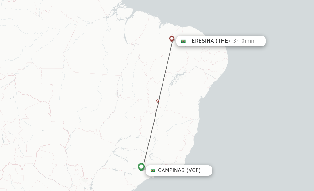 Flights from Campinas to Teresina route map