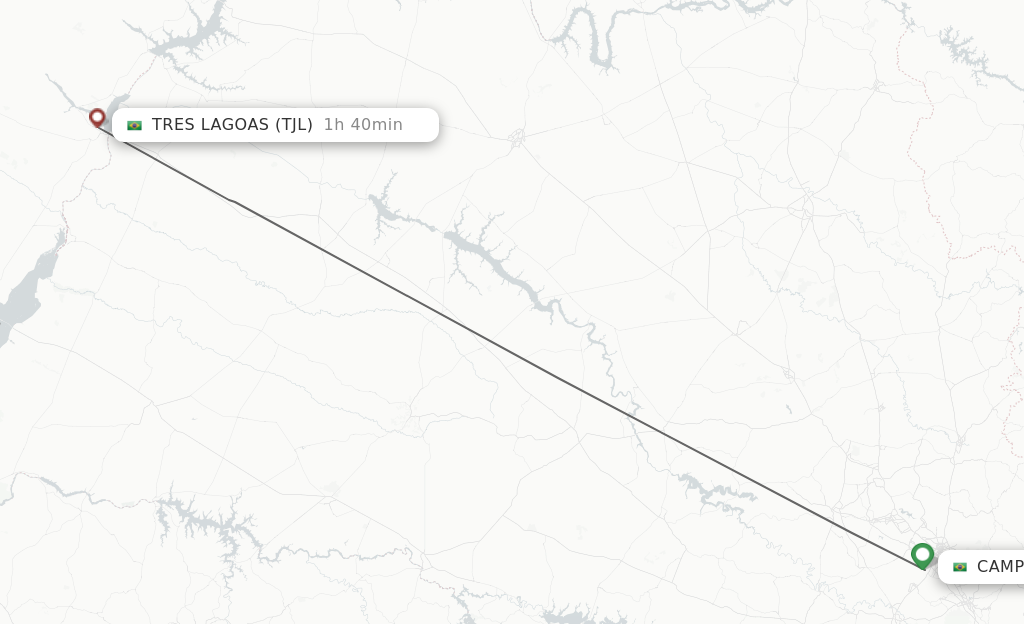 Flights from Campinas to Tres Lagoas route map