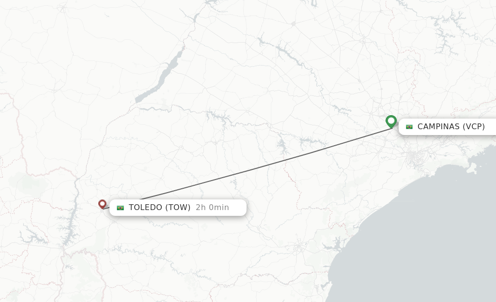 Flights from Campinas to Toledo route map